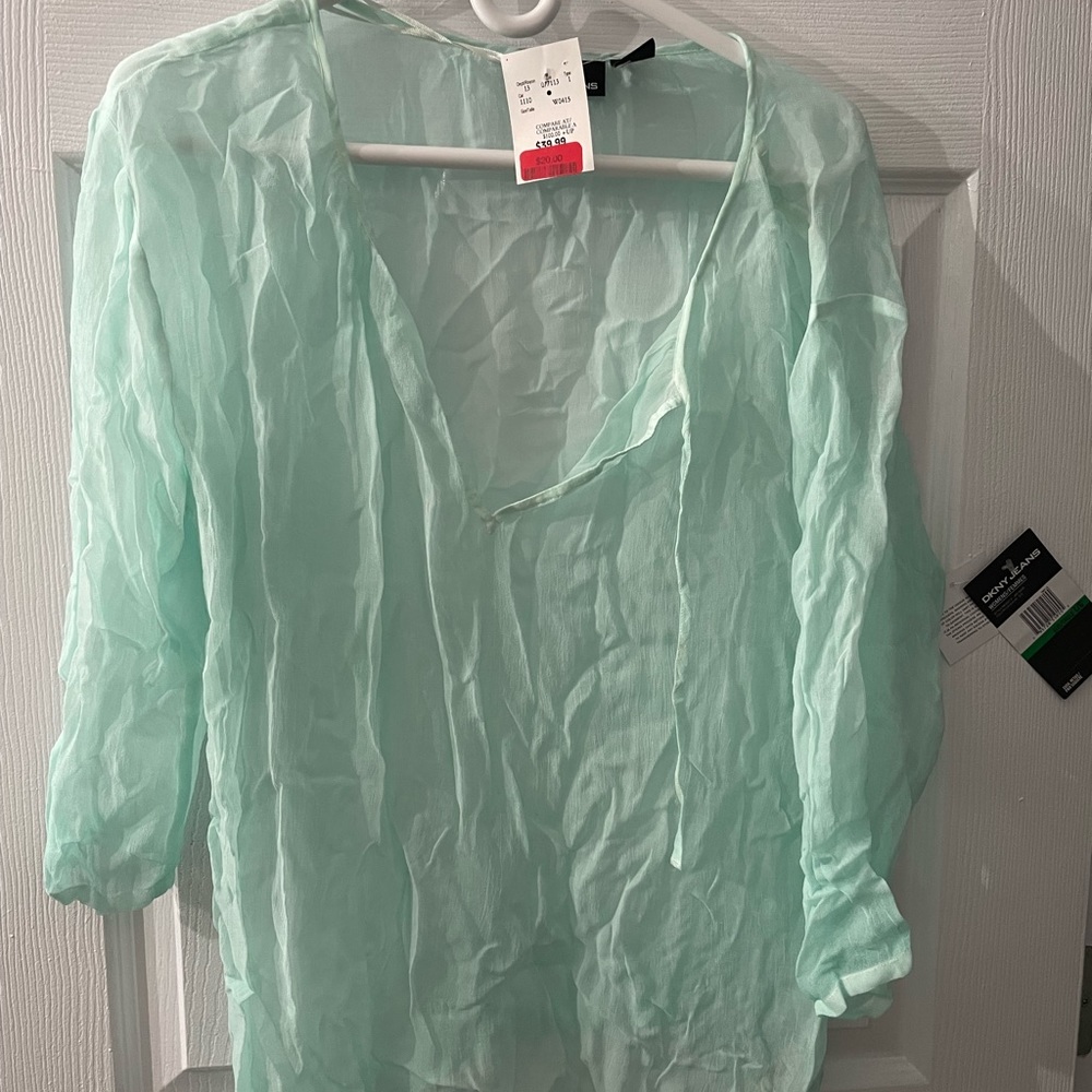 DKNY mint brown peasant style blouse